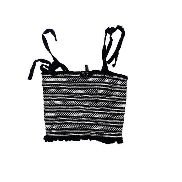 Forever 21 Womens L Cropped Black and White Shoulder Tie Smocked Tube Top Y2K - Picture 6 of 6